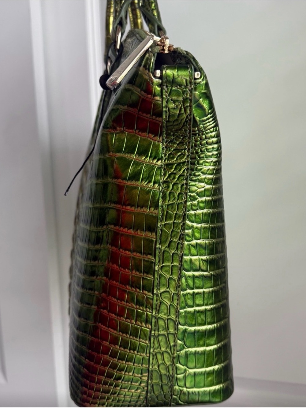 NEW WITH TAGS BRAHMIN Lux Croc-Embossed SHOULDER BAG Handbag in Metallic Green - Picture 6 of 13